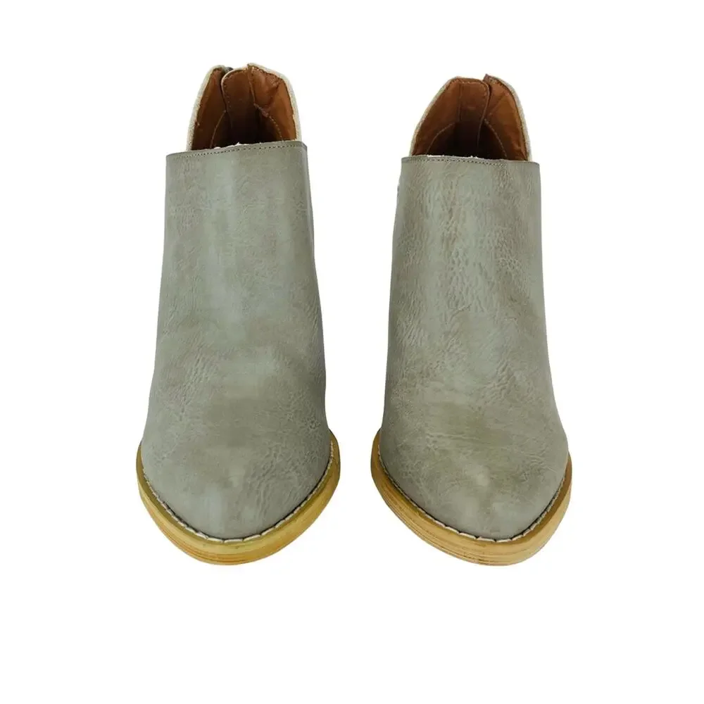 Mi.iM Paradise Women Gray Bootie Size 5.5 Faux Leather Cuban Heel Ankle Boot New